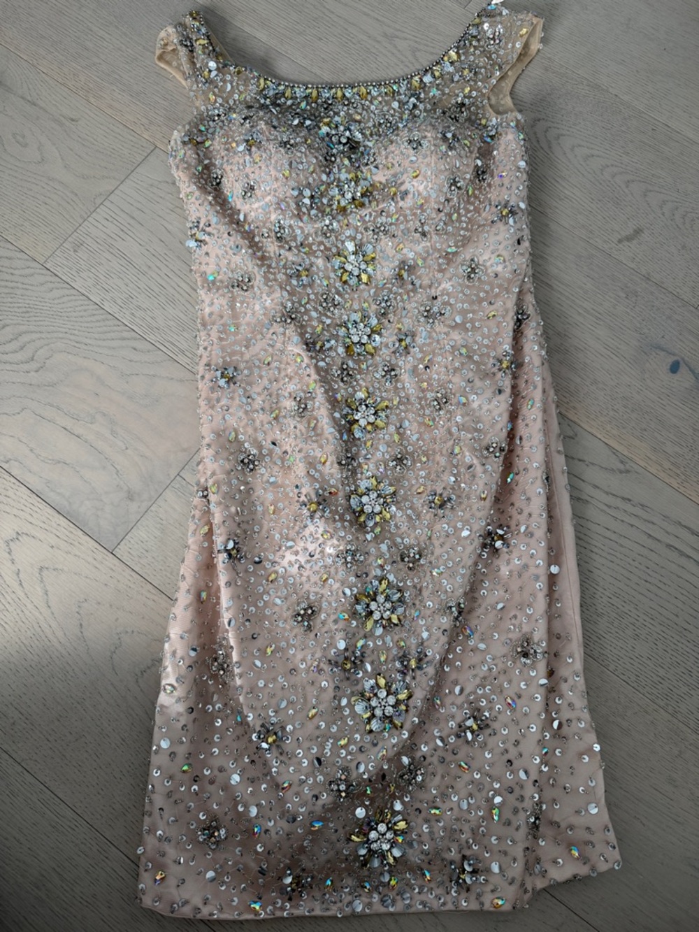 Terani Couture Blush-Beige Embellished Midi Dress